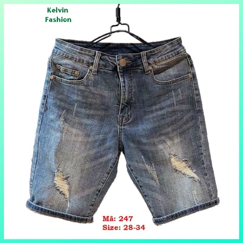 Quần Short Nam 💎FreeShip💎 Quần Short Jean Nam chất bò cao cấp co giãn phối rách thời trang Kelvin Fashion - QS247