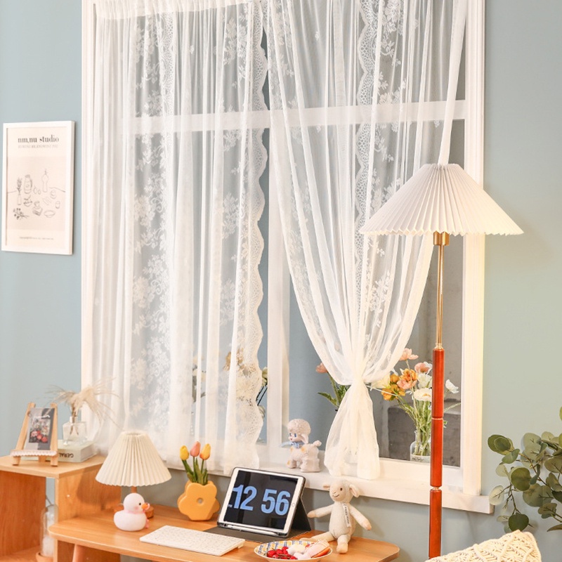 Rèm cửa sổ thêu ren trắng phong cách Bắc Âu dùng cho trang trí nhà cửa