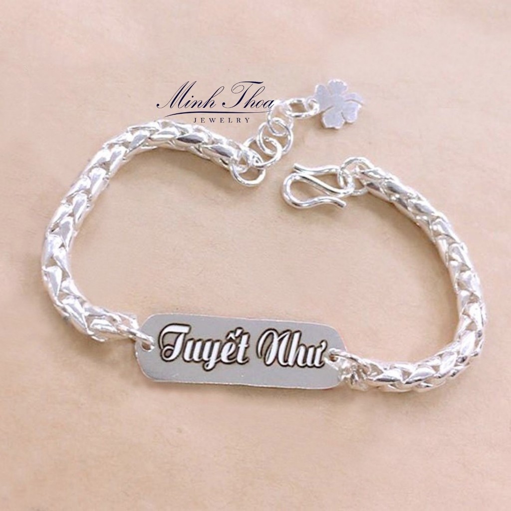 Lắc tay, vòng tay bạc trẻ em khắc tên, trang sức bạc bé trai bé gái sáng đẹp Minh Thoa JEWELRY- M1