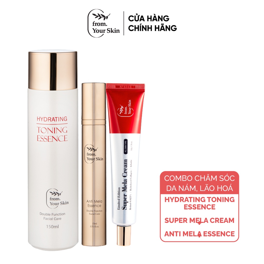 Set Chăm sóc da nám tàn nhang FROM YOUR SKIN 1 Nước Hoa Hồng 150ml + 1 Tinh Chất Serum 15ml + 1 Kem Dưỡng Da 50g