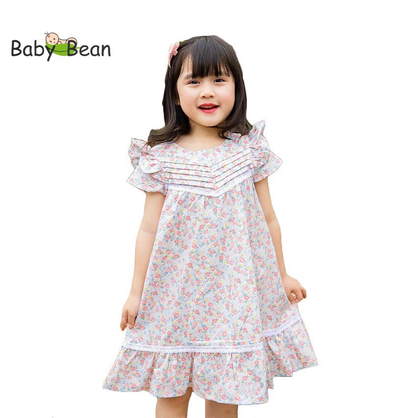 Đầm Suông Xếp Ly Đuôi Cá Tay Ngắn Cánh Tiên Bé Gái BabyBean