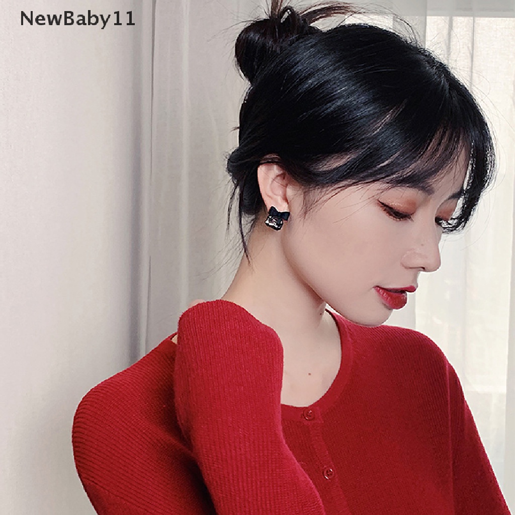 Bông tai hình nơ màu đen đính đá pha lê hình khối vuông thời trang dành cho nữ