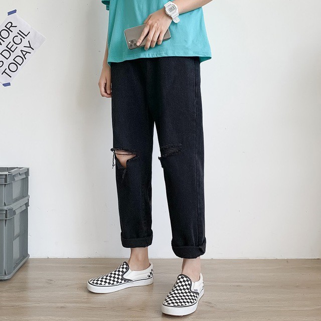 QUẦN BAGGY RÁCH GỐI ĐEN -Đổi trả free nếu không ưng hoặc hàng lỗi | BigBuy360 - bigbuy360.vn