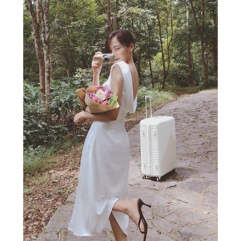 ẢNH THẬT TRẢI SÀN - ĐẦM MIDI TRẮNG ĐỔ LƯNG