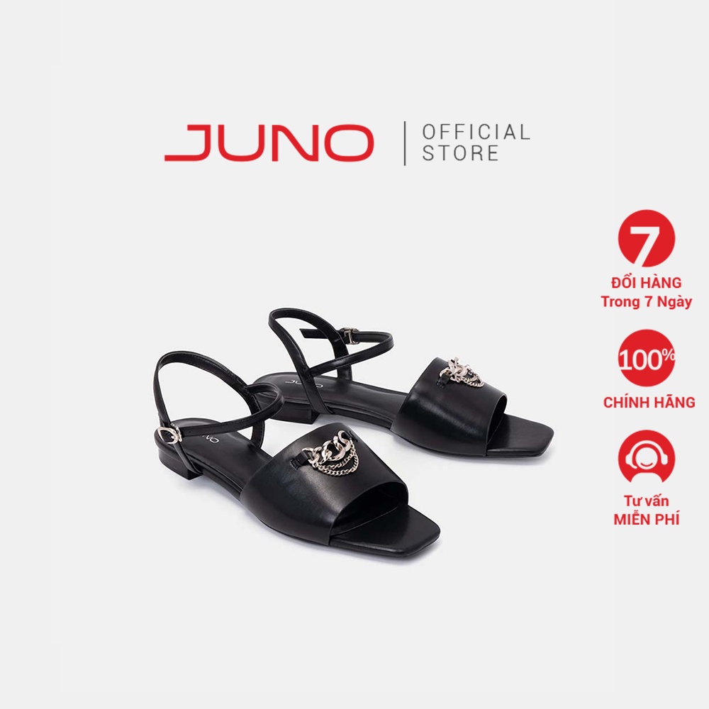 Giày Xăng Đan Nữ Thời Trang JUNO 3cm Mũi Vuông Đính Dây Xích Trang Trí SD03051