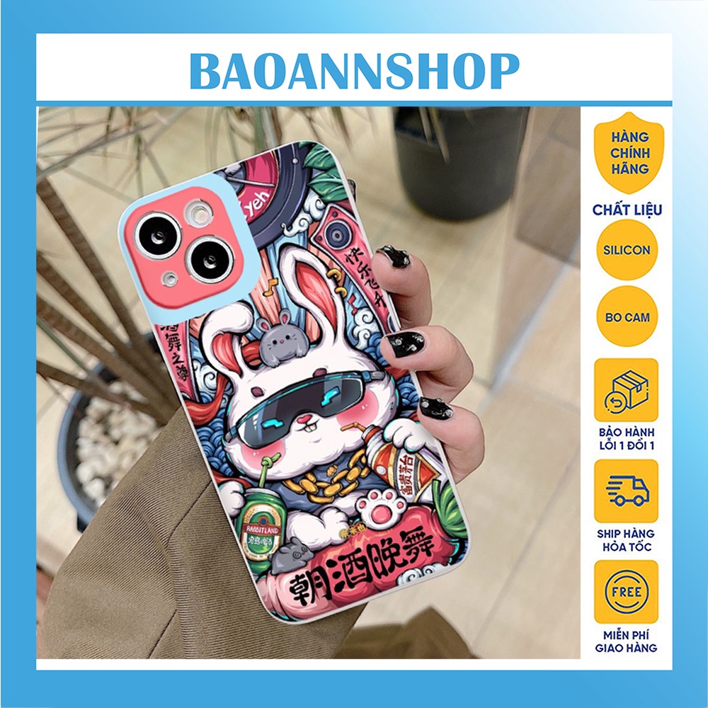 Ốp lưng iphone hình thỏ siêu quậy T16 chống sốc cạnh vuông bảo vệ camera 7plus/8plus/x/xs/xsmax/11/12/13/14/pro/promax