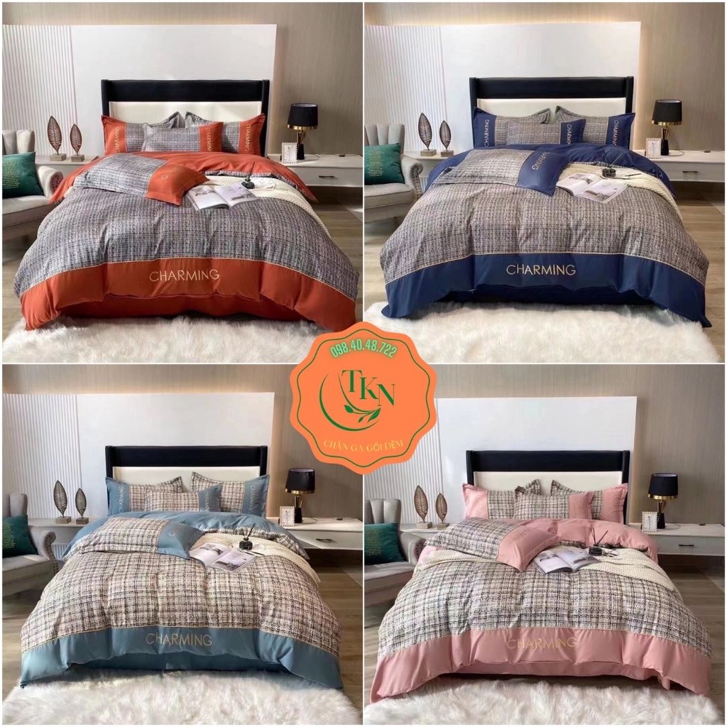 Bộ Chăn Ga Gối Cotton Đũi Charming đủ kích thước phong cách hiện đại 2022