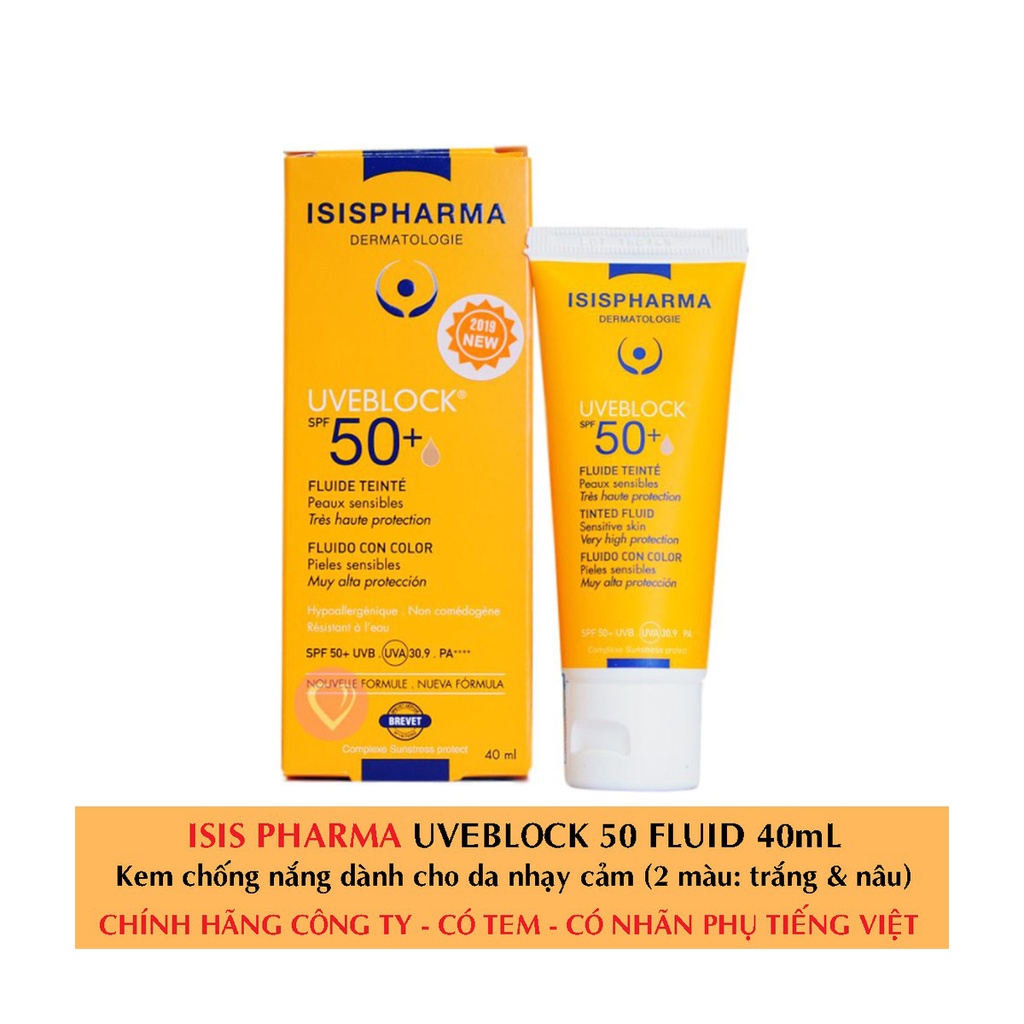 Kem chống nắng có màu dành cho da khô ISIS Pharma Uveblock SPF50+ Fluide Tinted 40ml ( Có màu )