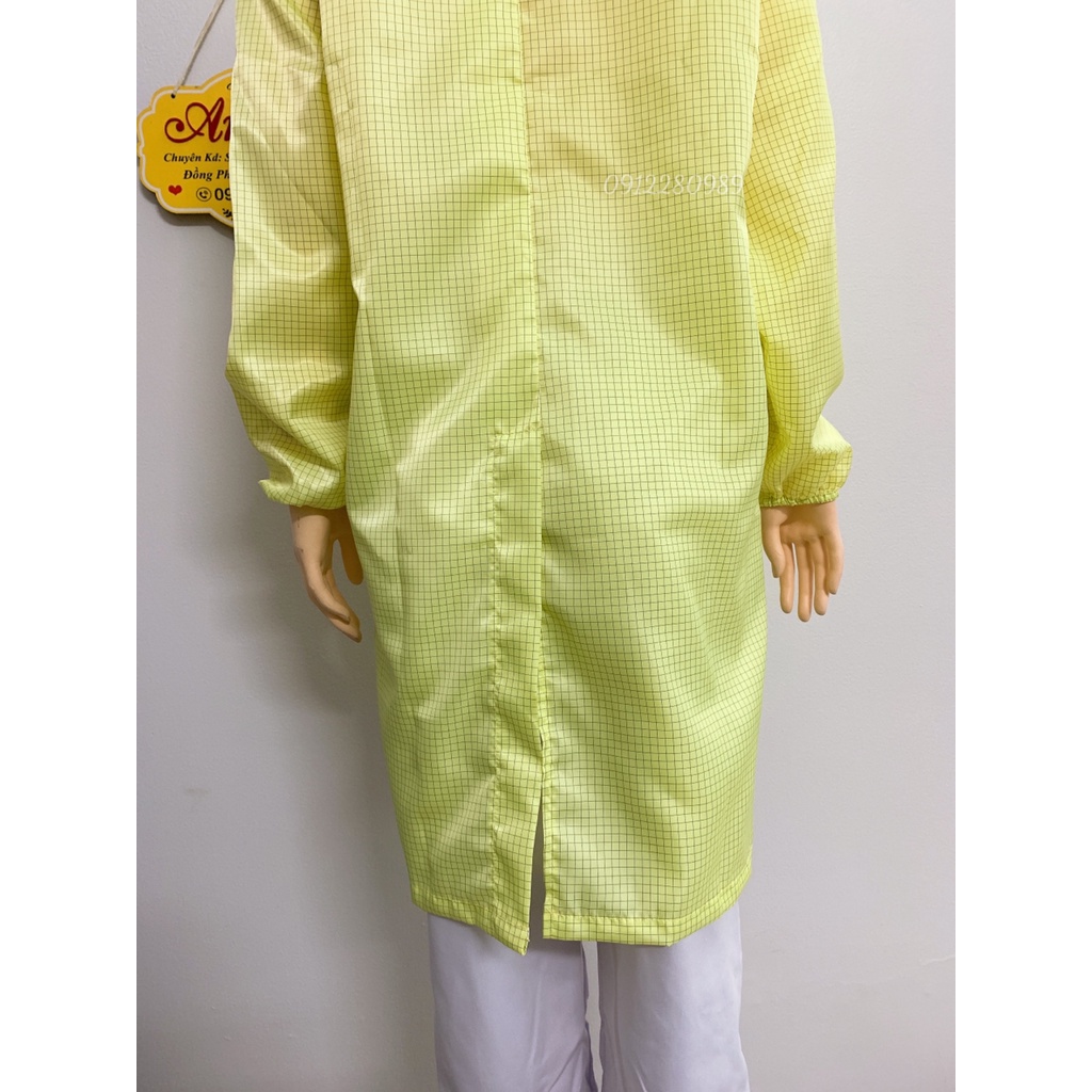 Áo phòng sạch dáng dài vải chống tĩnh điện màu vàng - Áo blouse phòng sạch _ Hình chụp thật