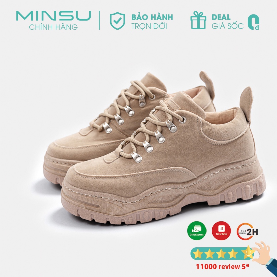 Giày Thể Thao Sneaker Độn Đế Tăng Chiều Cao Nam MINSU Platform M4209 Hàn Quốc Đế Độn Da Lộn Ngầu Khi Mix Đi Chơi