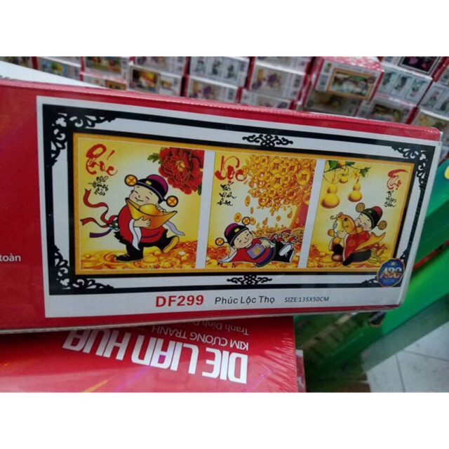 Tranh đính đá PHÚC LỘC THỌ Df299. chưa đính.