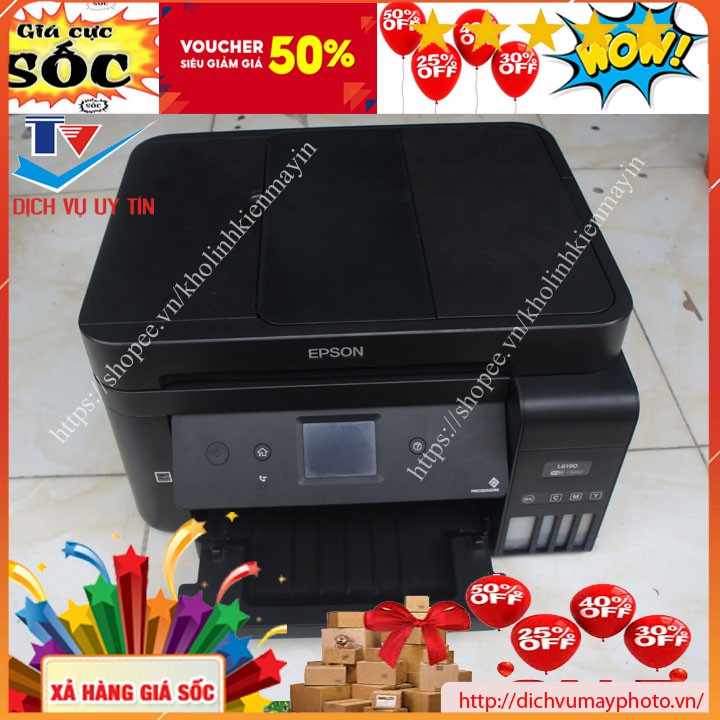 Máy in phun màu cũ đa năng Epson L6190 in 2 mặt tự động có ADF photocopy nhiều tờ scan đẹp máy trên 80% | BigBuy360 - bigbuy360.vn