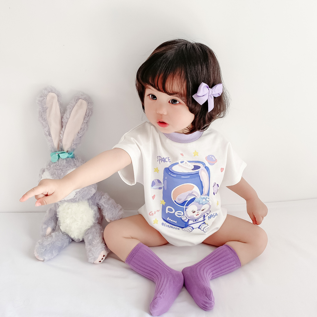Áo liền quần cotton tay ngắn in họa tiết hoạt hình đáng yêu thời trang mùa hè dành cho trẻ sơ sinh