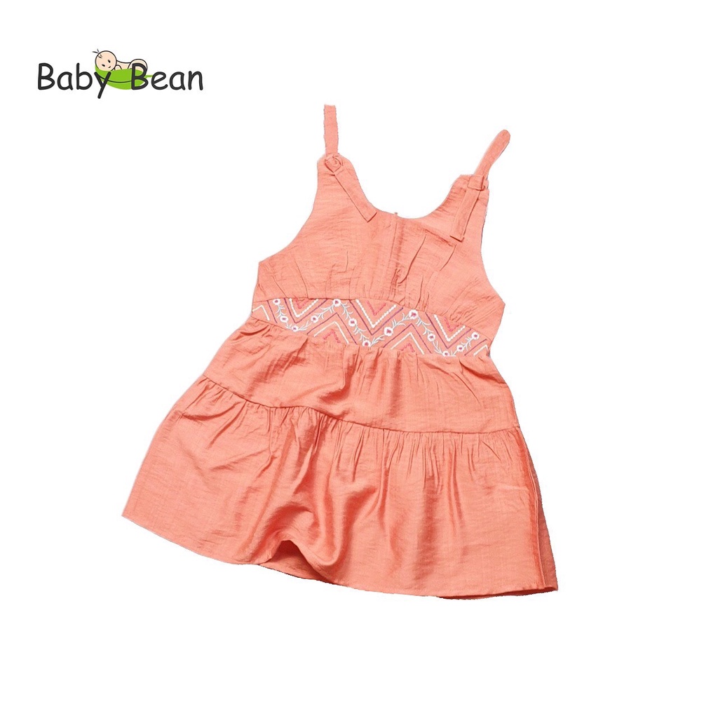 [MÃ THƯƠNG HIỆU UY TÍN Voucher giảm 10%] Đầm Đũi Tầng Thêu Thổ Cẩm Vai Thắt Nơ bé gái BabyBean (8kg-30kg)