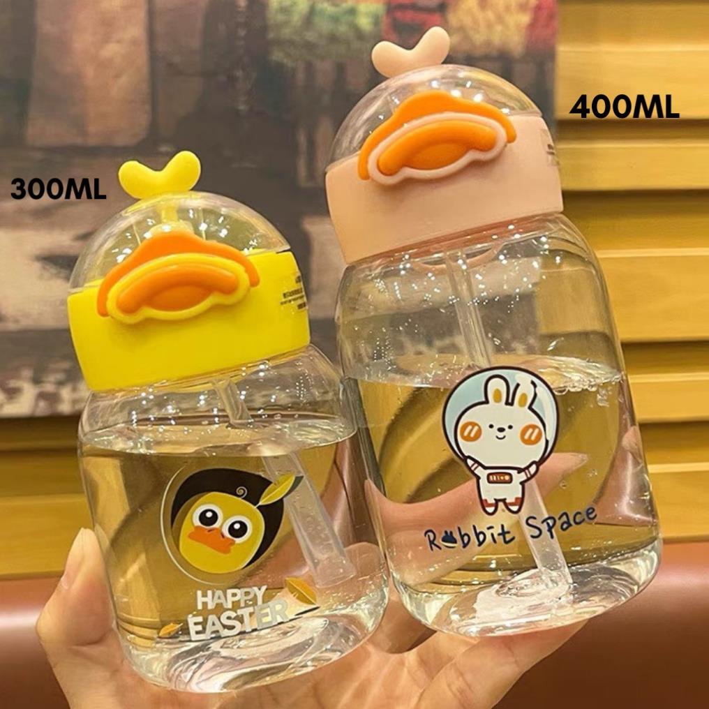 Bình nước cho bé, bình vịt 400ml, chất liệu tritan an toàn cho bé, kèm ống hút tiện lợi