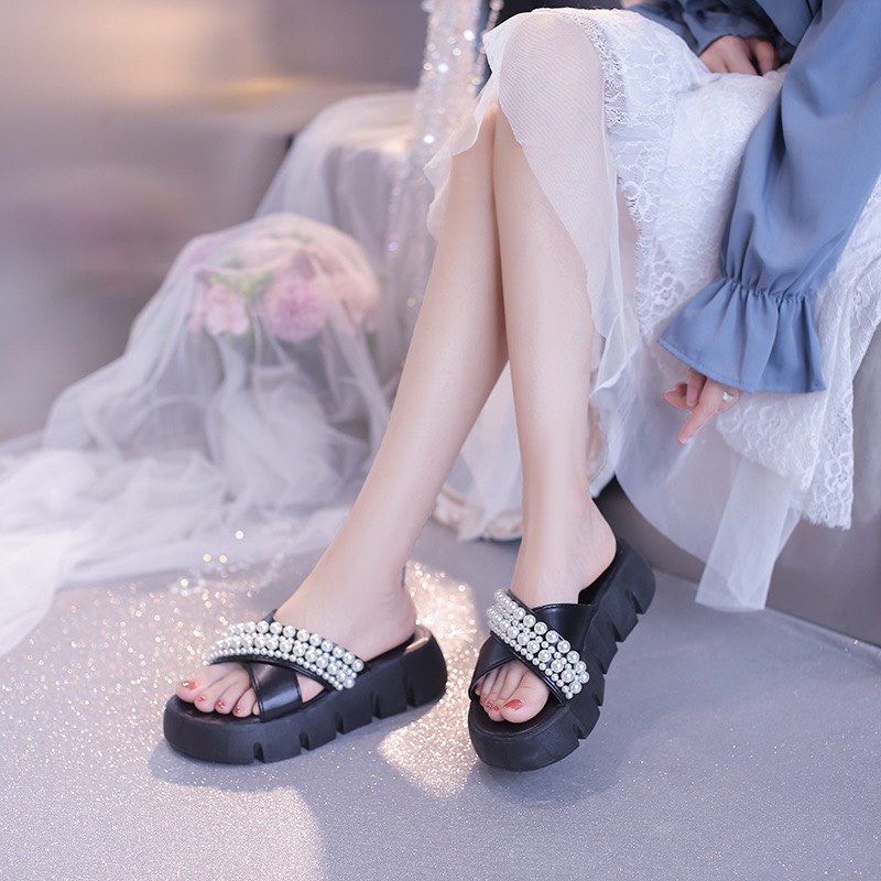 (S145) Dép nữ quai chéo ngọc đế bánh mì 5 phân hàng QC (Mã 7069)