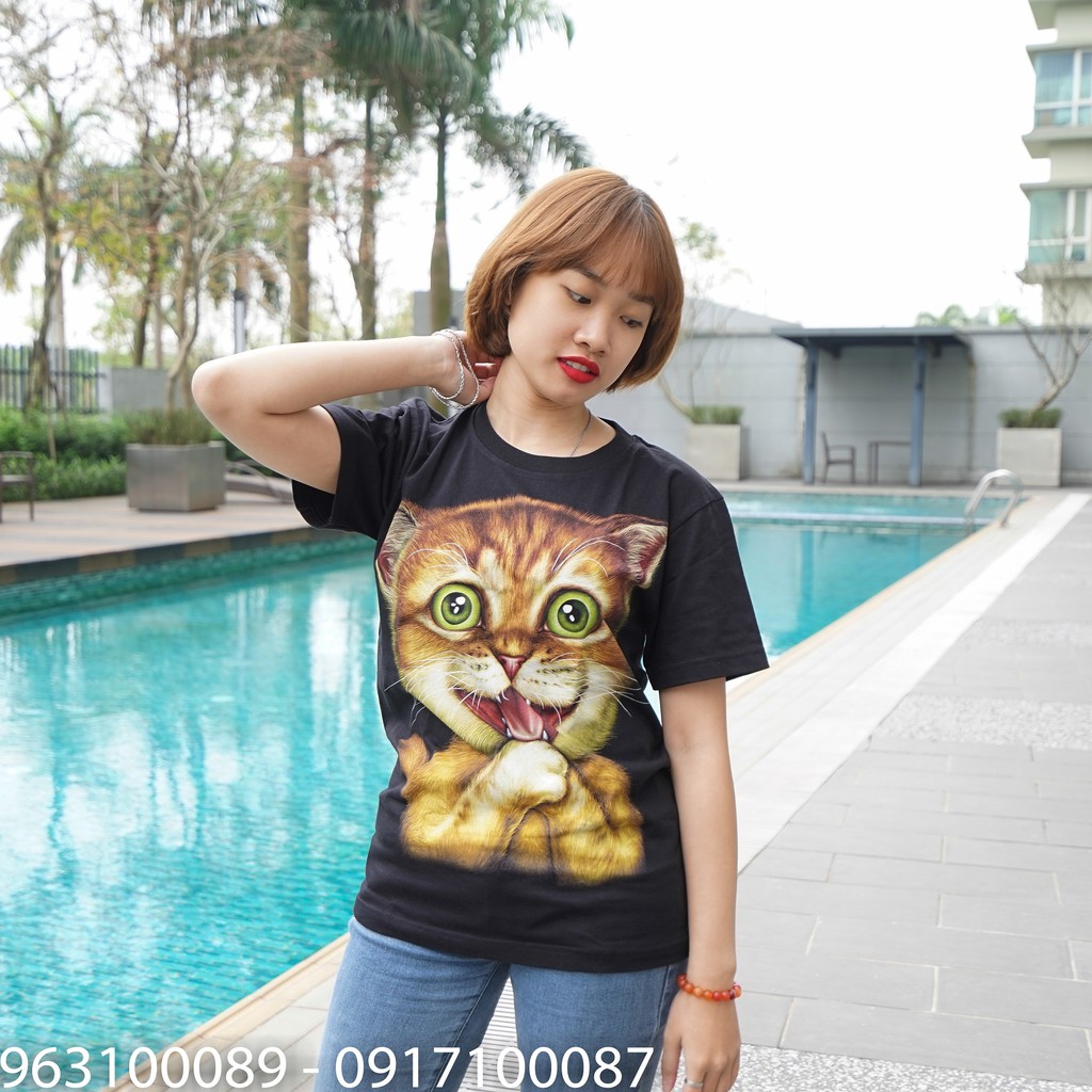 Áo phông Thái Lan hình mèo mắt xanh in 2 mặt