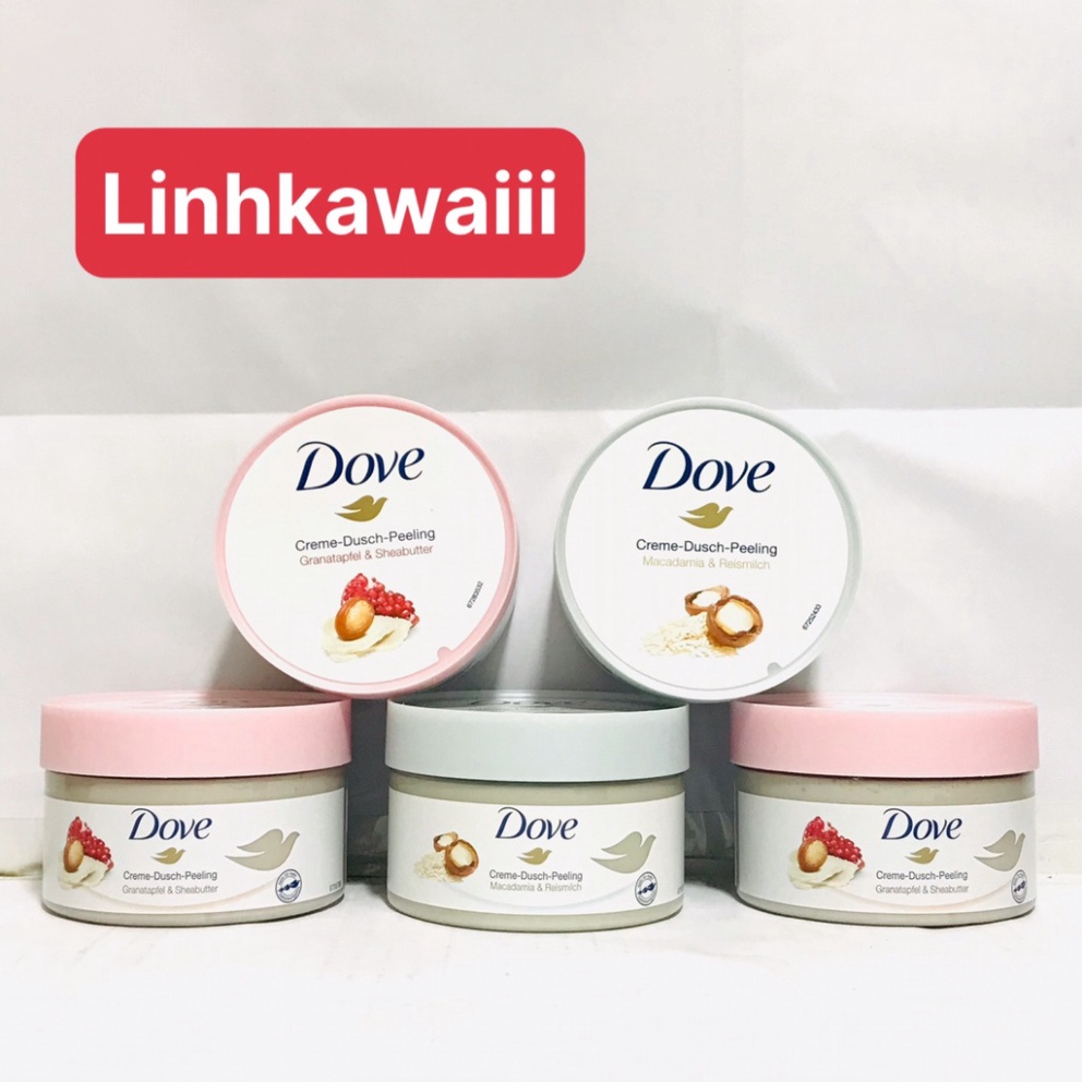 Tẩy da chết body DOVE Mỹ, Đức Macca Lựu đỏ giúp da mịn màng chiết xuất từ thiên nhiên 225G