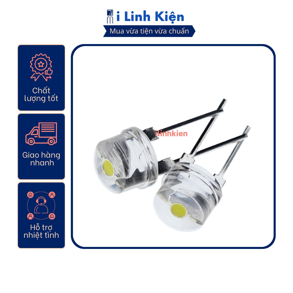 LED F8 8mm trắng/thân đỏ siêu sáng chân 29mm