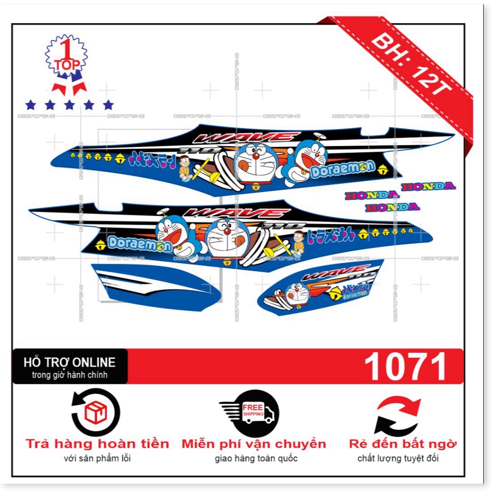 ( Quí khách vui lòng mang ra tiệm cho thợ dán ) Tem wave 2016 doremon