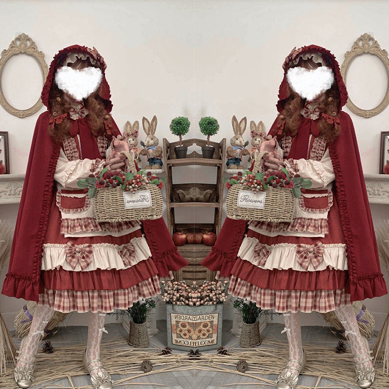 Đầm tay dài màu đỏ phong cách Lolita Nhật Bản