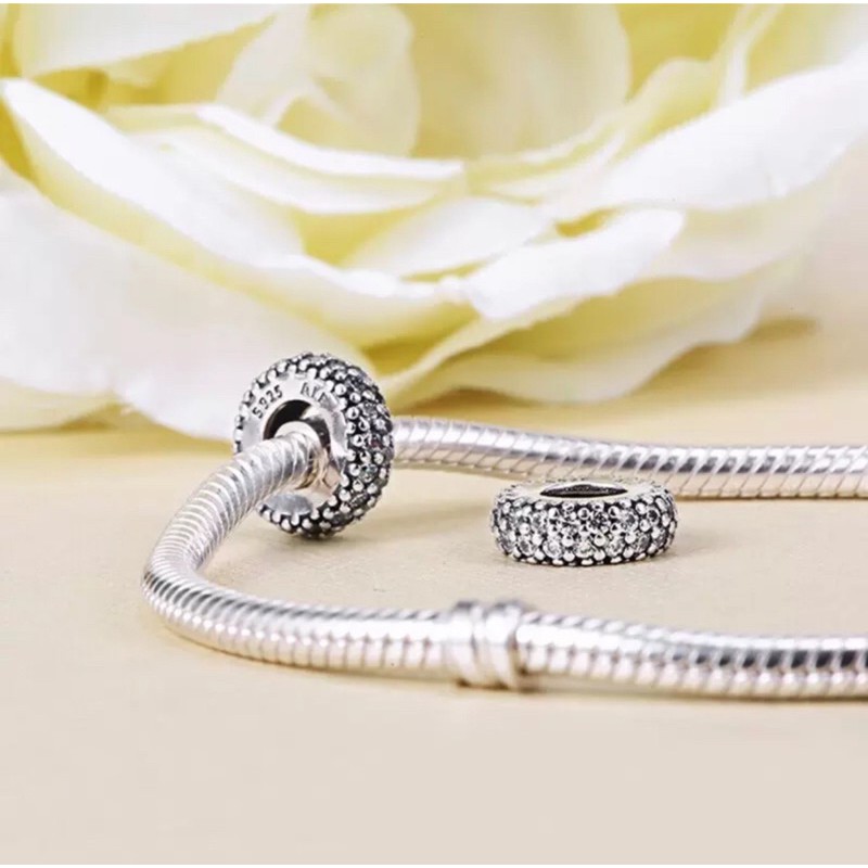 charm pan dẹt spacer đính đá trắng cao cấp bạc s925