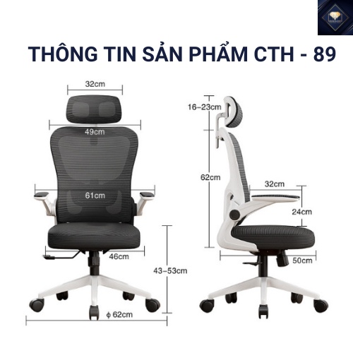 Ghế Văn Phòng Công Thái Học CTH - 89 Resdani  Có Ngả Lưng Tựa Đầu Thoáng Khí (Có video sản phẩm )