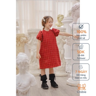 Váy tiểu thư bé gái CRABIE suông tay bồng dạ tweed ánh kim - Juliette - Đỏ