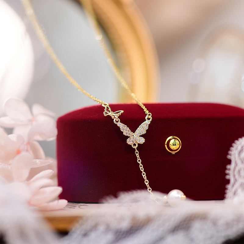 Dây Chuyền Hình Bướm Đính Đá Zircon Phong Cách Pháp Thời Trang