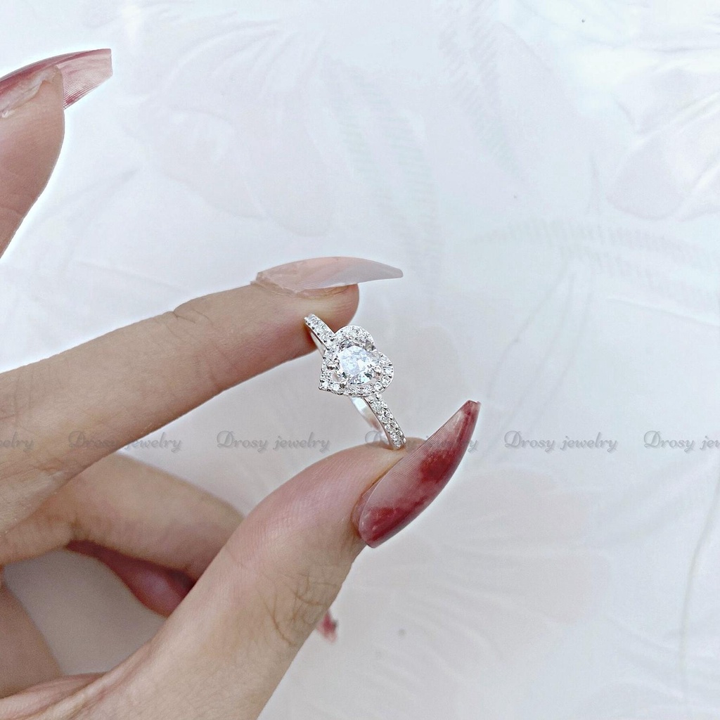 Nhẫn trái tim đính đá, Nhẫn nữ Bạc Ta Nguyên Chất