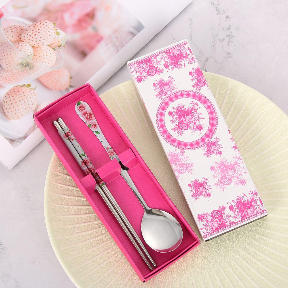 Set 2 Món Muỗng Đũa Họa Tiết Hoạt Hình Phong Cách Hàn Quốc