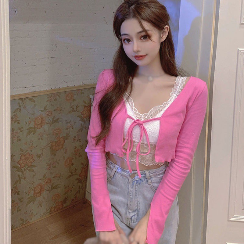 Áo Khoác Cardigan Dệt Kim Phối Ren Xinh Xắn Cho Nữ | BigBuy360 - bigbuy360.vn