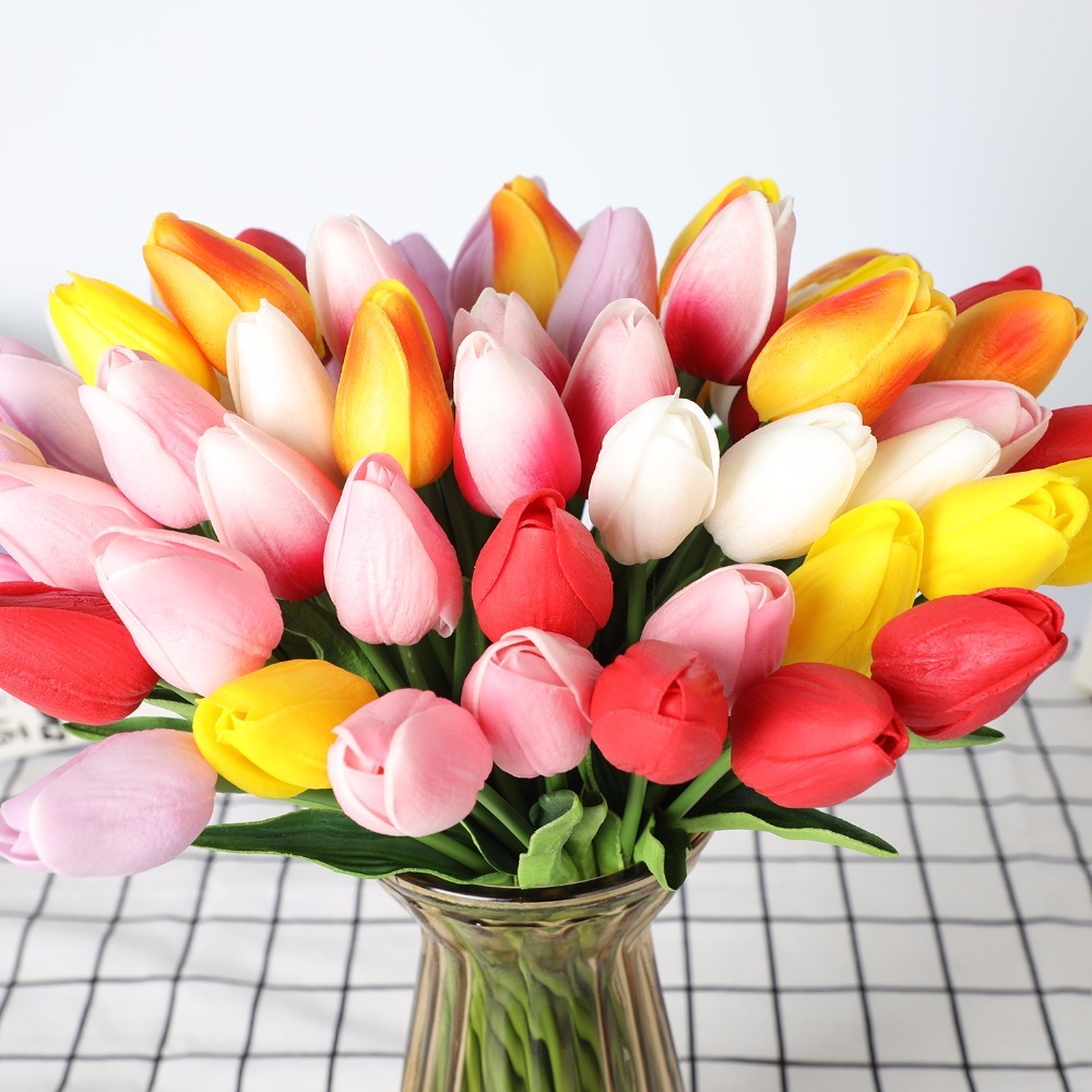 5/ 10 Hoa tulip giả bằng silicon dùng để trang trí