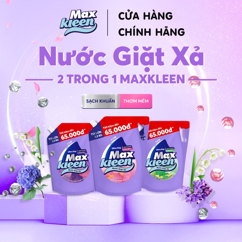 Combo Túi nước giặt xả MaxKleen 2.4kg/2.2kg + Túi nước lau sàn MaxKleen 600g