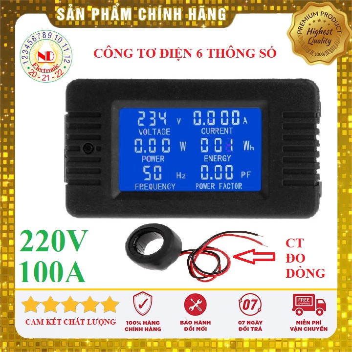 Công tơ điện tử AC 6 thông số 220V-100A