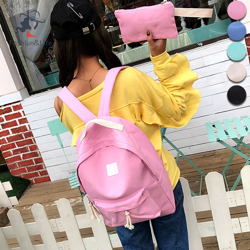 Set Ba Lô + Túi Đeo Chéo + Bóp Viết Vải Canvas Dễ Thương Cho Nữ