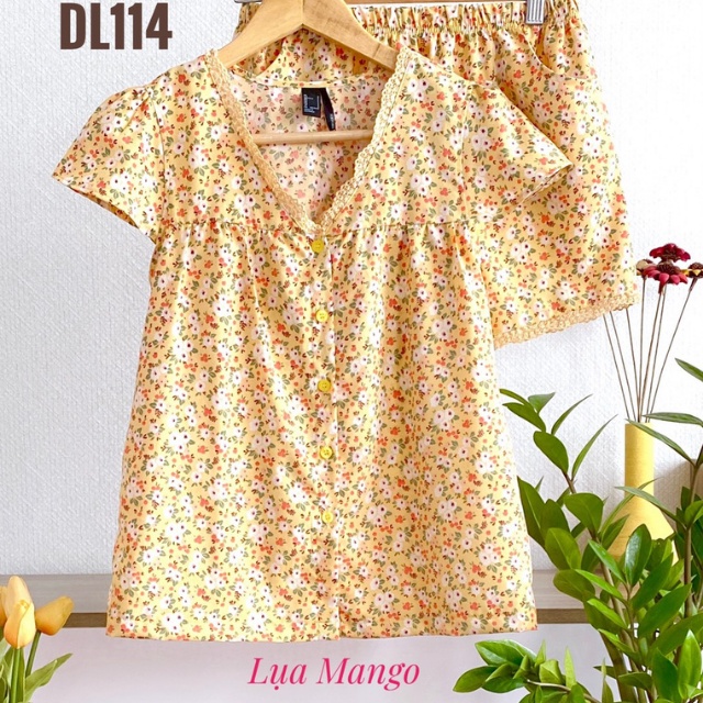 Đồ Bộ Nữ Mặc Nhà LUCKY Ngắn Cổ Tim Dể Thương Vải Mềm Mát