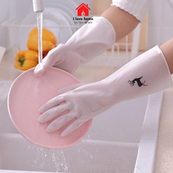 Găng tay cao su, găng tay rửa bát chén đĩa siêu dai an toàn hình hiêu