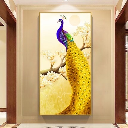 Tranh Treo Tường Trang Trí Phòng Khách Chiêu Tài Lộc /Cá Koi Và Cửu Ngư Quần Hội Chim Công Sang Trọng Kèm đinh Gắn Tường