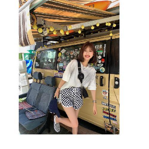 Quần ngắn đi biển họa tiết kẻ ô đơn giản dễ phối đồ thời trang mùa hè cho nữ jl-dk-18