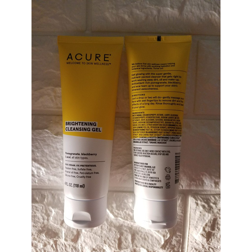 ❤️ SRM Sữa rửa mặt Acure brightning cleansing gel 118ml tẩy tế bào chết làm sáng da ❤️ | BigBuy360 - bigbuy360.vn