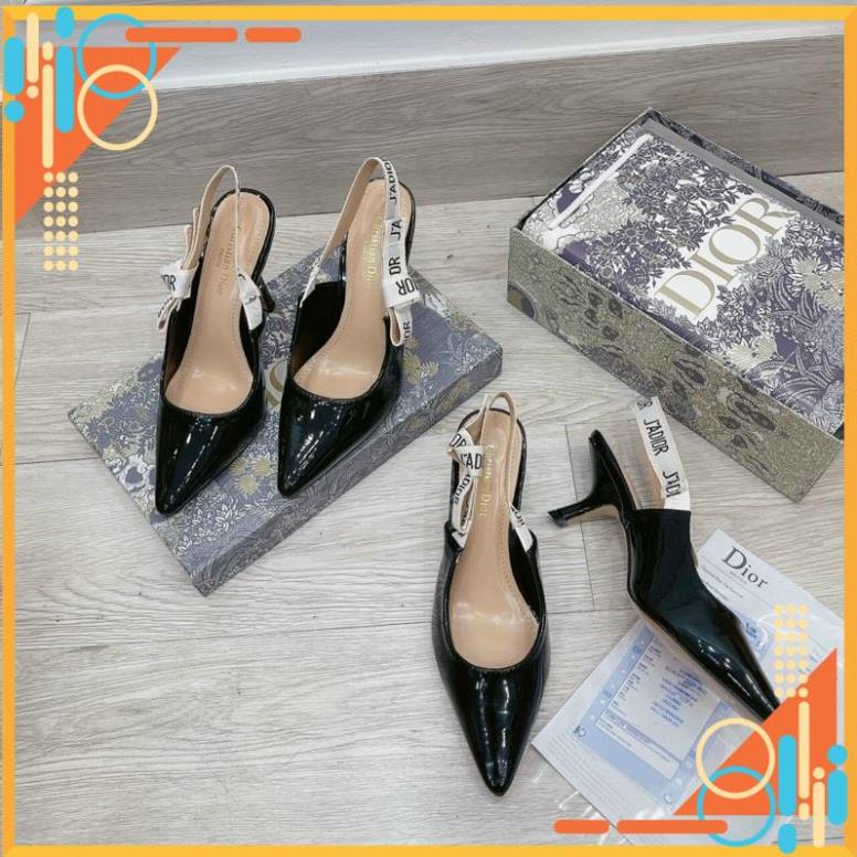 Giày Sandal, Giày Cao Gót Nữ dior trắng gót 6p da bóng hàng fullbox + bill + túi giấy