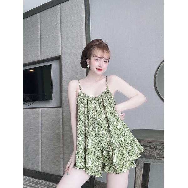Đồ Ngủ Sexy Nữ, Bộ Ngủ Sexy Chất Mango 2 Dây Bèo Freesize 40-70kg