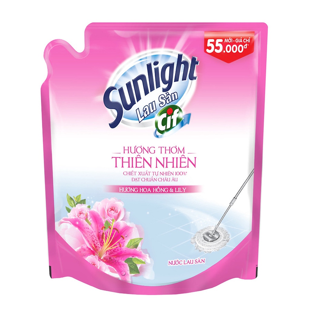 nước lau sàn sunlight hương hoa thiên nhiên chai 1kg/ túi 2.6kg