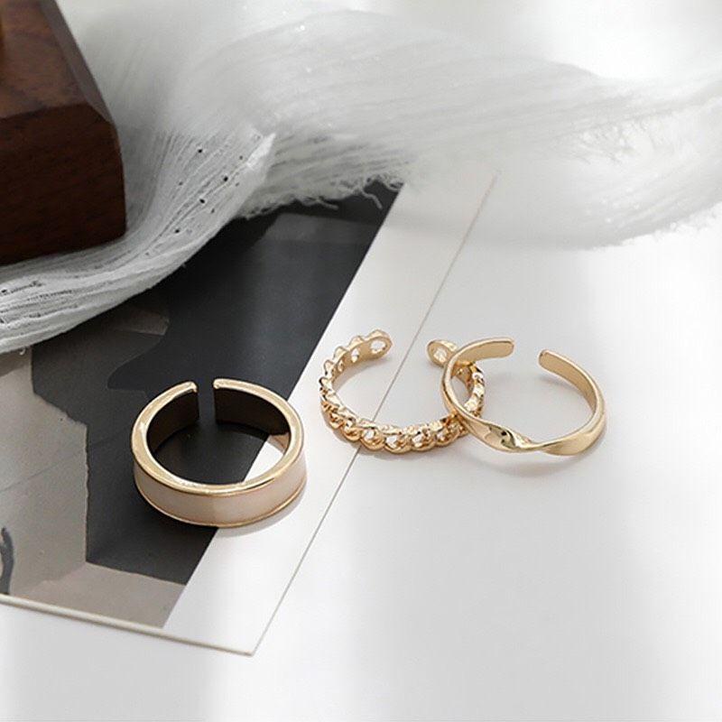 Set 3 Nhẫn Hợp Kim Vàng Nhiều Hình Phong Cách Hàn Quốc Mã N13 QiQiShop