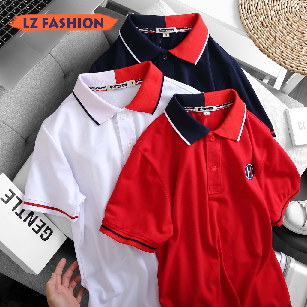 Áo polo nam phối viền cổ 2 màu, logo thêu trước ngực trái - LZ FASHION - PS077