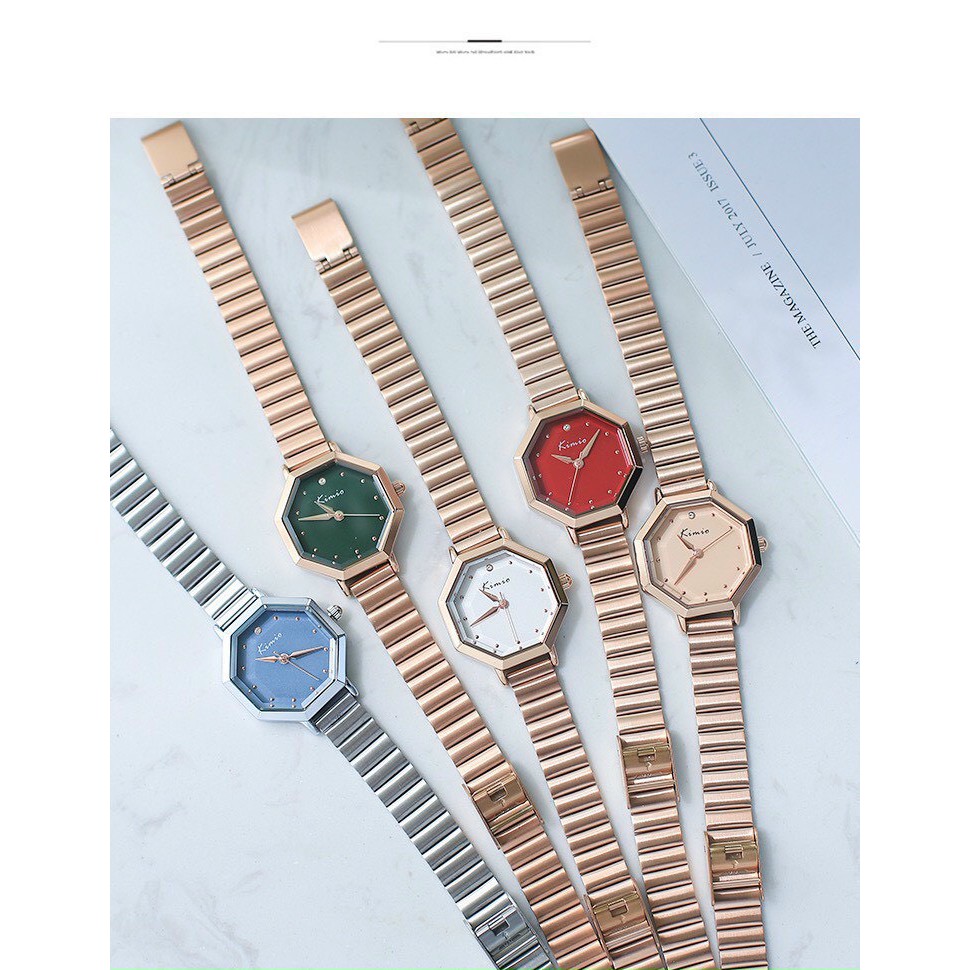 Đồng hồ nữ đeo tay Kimio dây kim loại mặt bát giác sành điệu