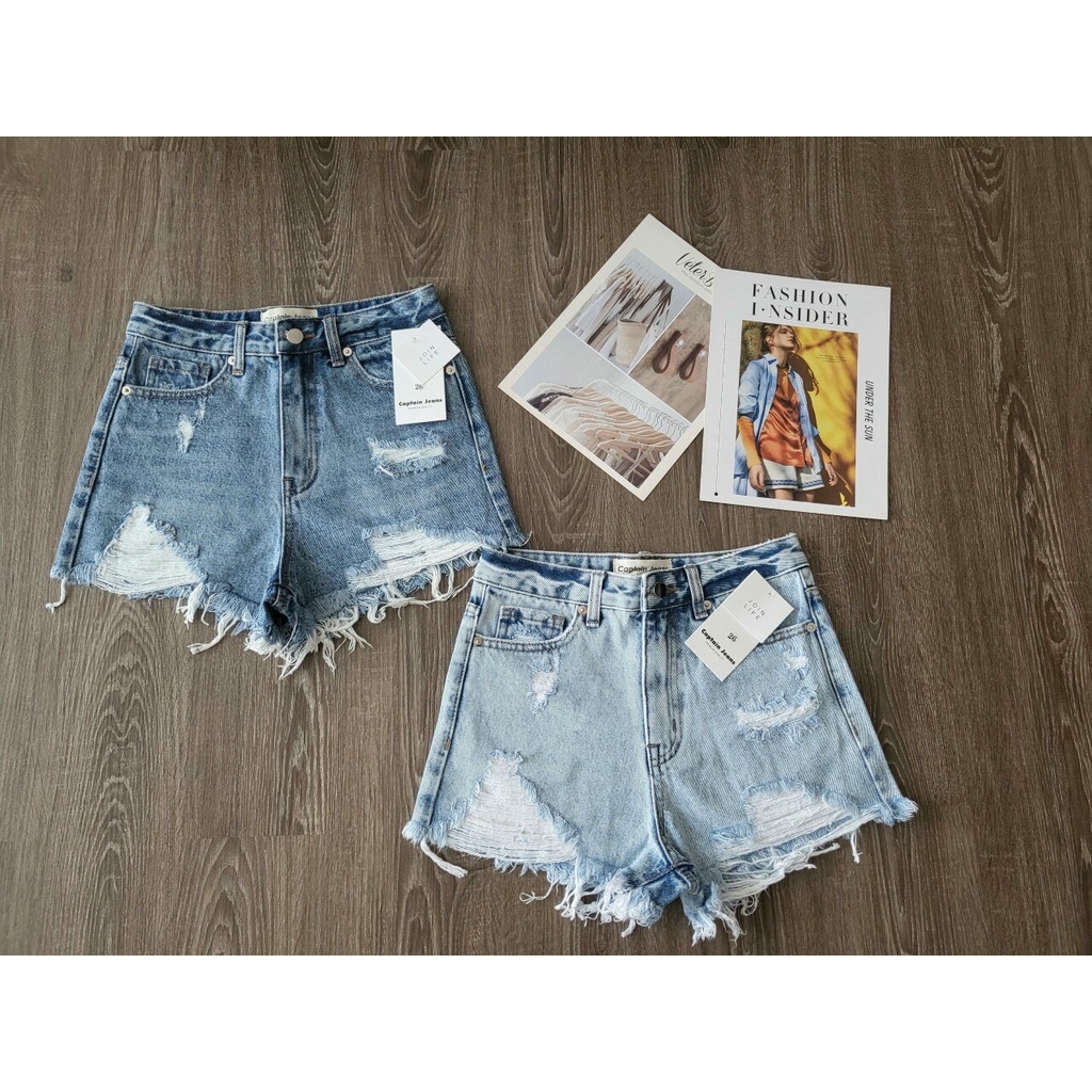 Quần Short (đùi) Jean nữ lưng cao rách tôn dáng hàng VNXK