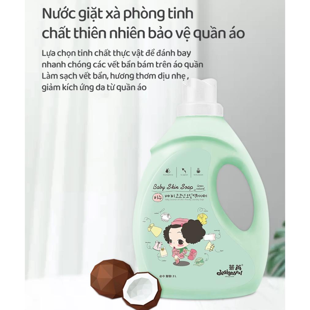 Nước xả giặt xà phòng ddung Hàn Quốc 2 in 1 2000ml, giặt siêu sạch, chuyên dùng cho mẹ và bé.