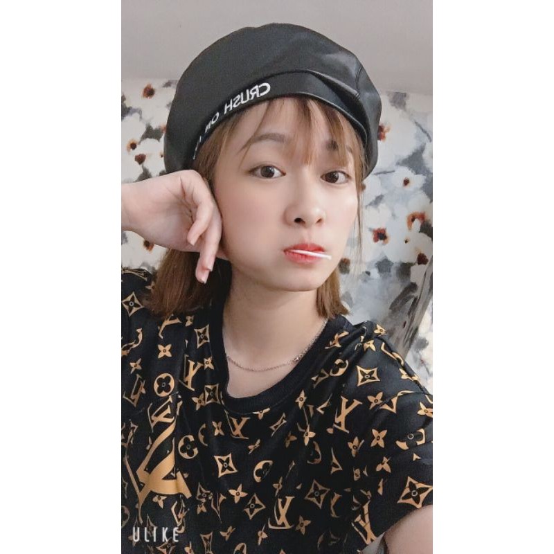 Mũ Beret Da PU In Chữ Thời Trang Cá tính/MŨ NỒI BERET DA CRUSH ON YOU
